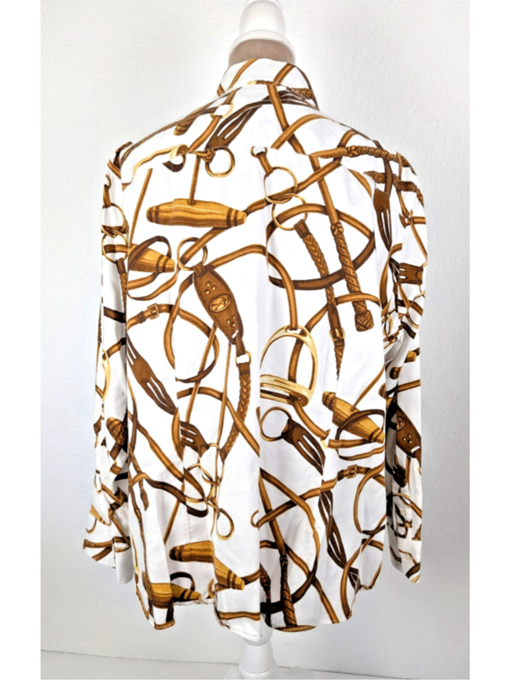 Lauren Ralph Lauren Blouse Shirt Equestrian 3X Gold Horse Bit Bridle Classic - Picture 3 of 7